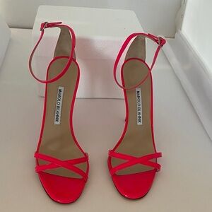 Manolo Blahnik Neon Pink Strappy Heels
